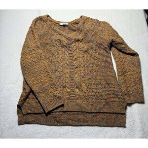 Retrology Sweater Womens Size S Cable knit Tunic Orange Teal Fall Goblincore